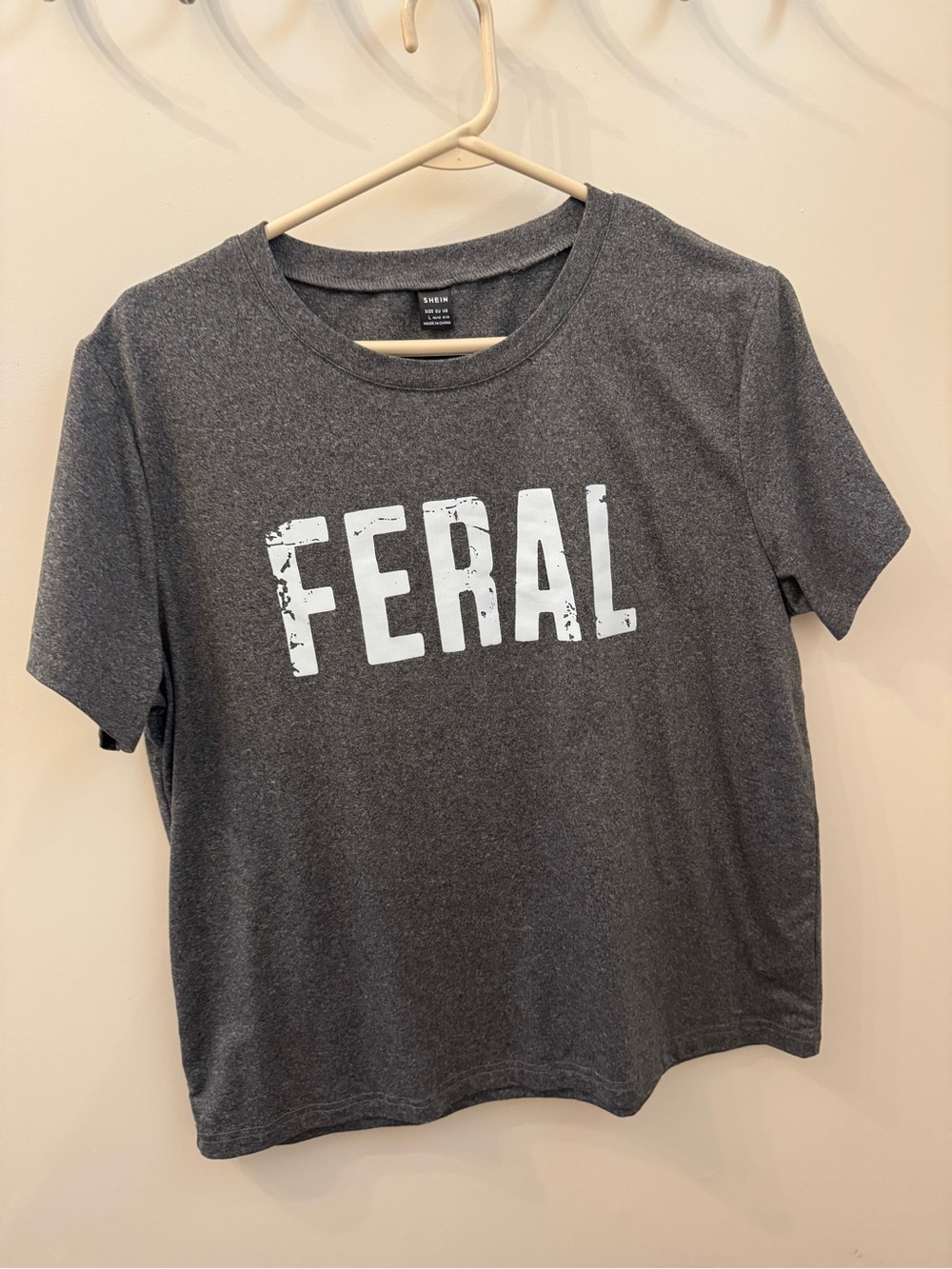 SHEIN Charcoal Graphic 'FERAL' Short Sleeve Tee